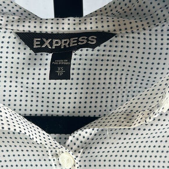 Title: 🤍 Express White Polka Dot Button-Down Shirt XS - Picture 3 of 6